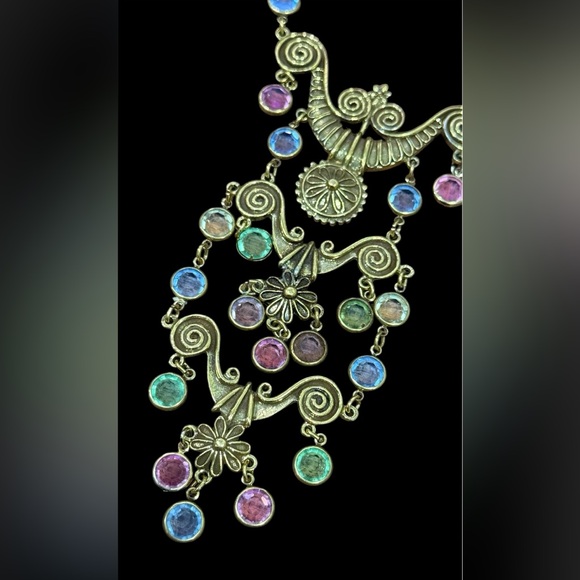 Vintage Goldette Multicolor Gold tone art glass  Statement Necklace - Picture 2 of 5